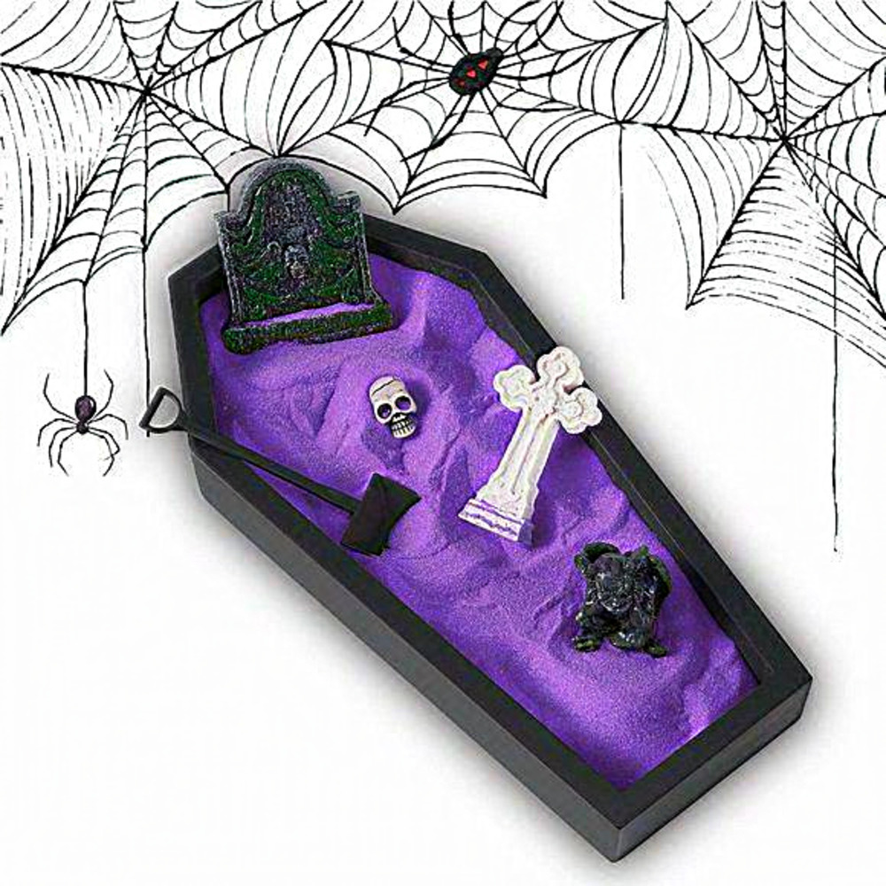 Home Coffin Zen Garden with Purple Sand For‎ Halloween Decor